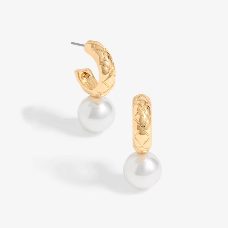 Image of Mood Gold Quilted Pearl Hoop Earrings Gold