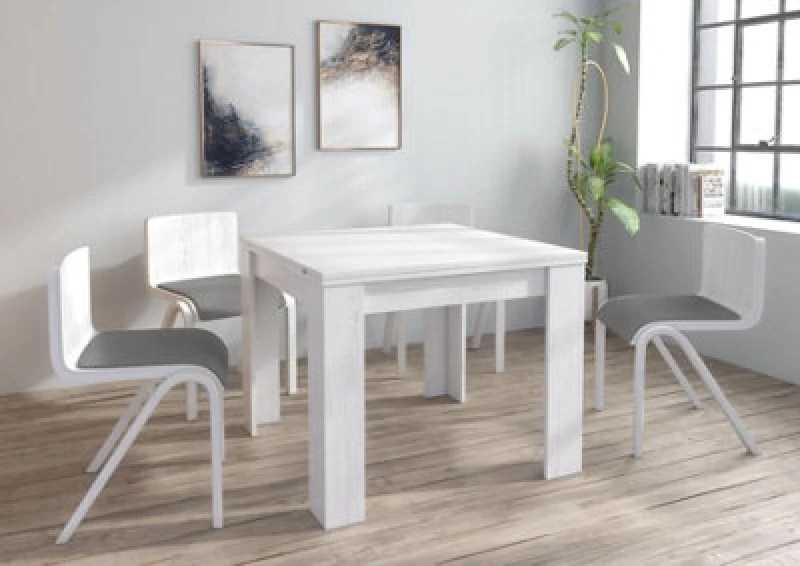 Image of Furneo Modern Dining Table Only Extendable 90-180Cm White Pine Effect Golden 02