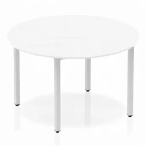 Image of Impulse Circle Table 1200 White Box Frame Leg Silver