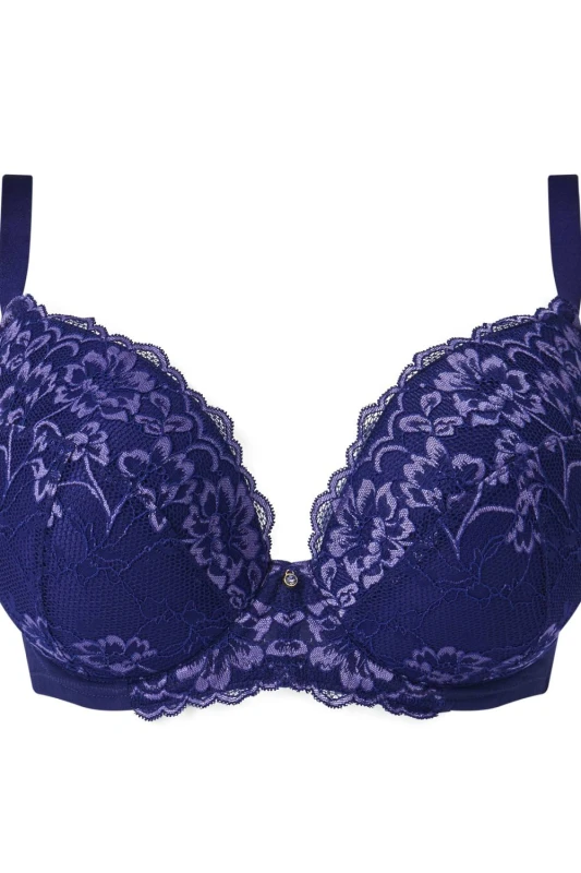 Image of Ann Summers Womens Sexy Lace Padded Plunge Bra in Purple Size: 36D Purple Female 36D