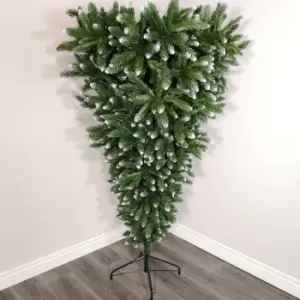 Image of 6ft (180cm) Snowtime Upside Down Frosted Green Snow Tipped Christmas Tree
