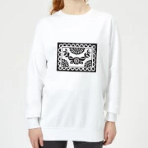 Image of Black Cut Heart Pattern Flower Womens Sweatshirt - White - 5XL