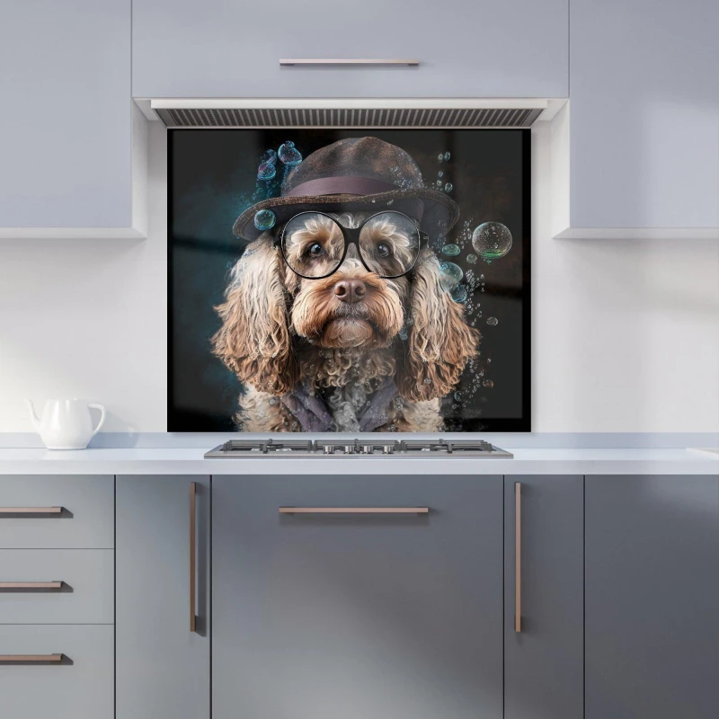 Image of Warren Reed - Designer Cockapoo Dog With Glasses Splashart Kitchen Splashback Size: 600mm x 650mm Multicolor Unisex 600mm x 650mm