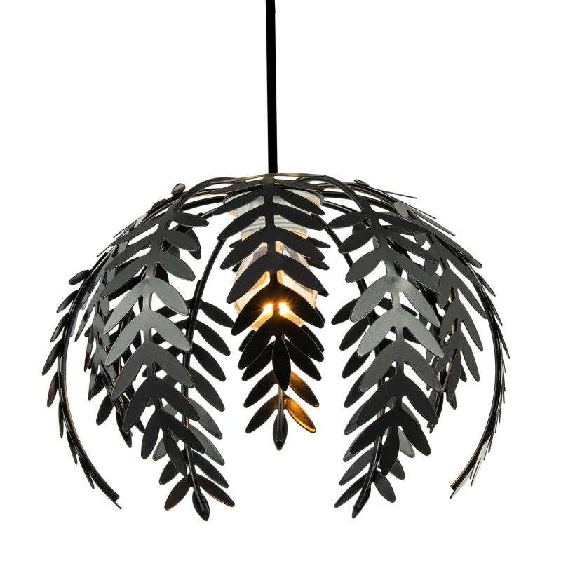Image of Happy Homewares Traditional Fern Leaf Design Ceiling Pendant Light Shade in Shiny in Black Unisex