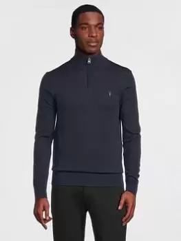 Image of Allsaints Mode Merino Wool Quarter Zip Knit Sweatshirt - Dark Navy