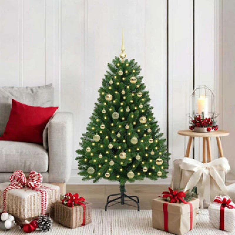 Image of vidaXL Artificial Christmas Tree with Gold Balls Green 120cm PVC and Metal, Green 3395671