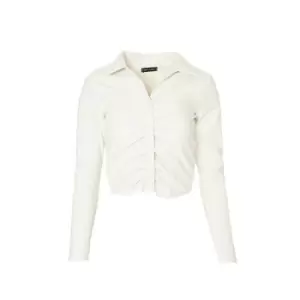 Image of I Saw It First Ivory Petite Faux Leather Button Detail Collared Top - White