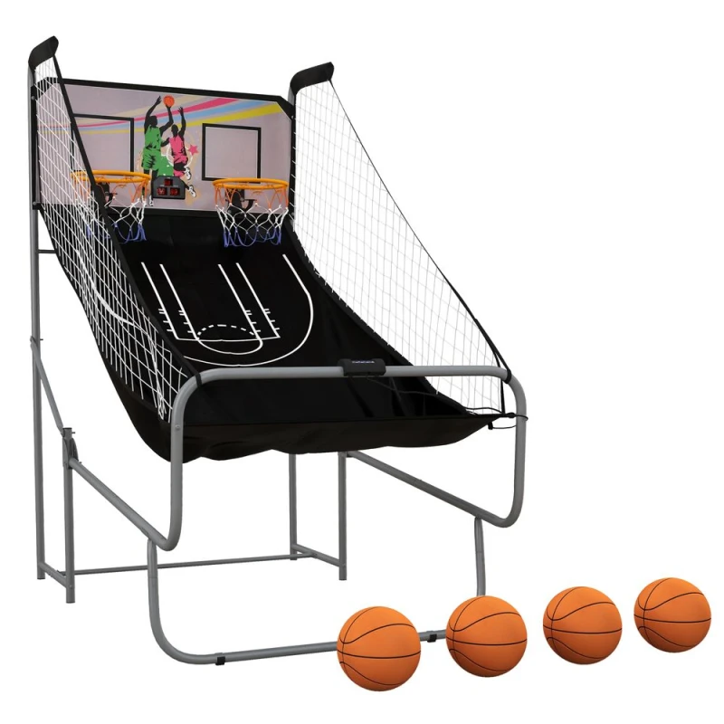Image of SPORTNOW Basketball Arcade Game with Double Hoops and Electronic Scorer Black