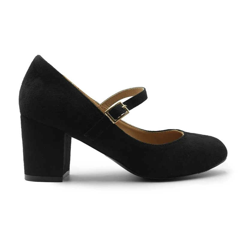 Image of Wheres That From Araceli Block Heel Pumps In Black Suede Black 6