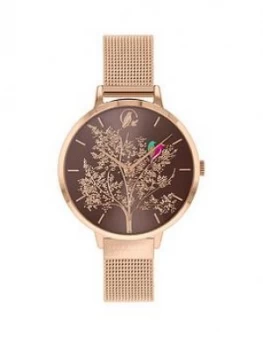 Image of Sara Miller Grey Sunray Dial Rose Gold Stainless Steel Mesh Strap Ladies Watch