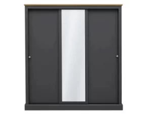 Image of LPD Devon Charcoal and Oak Sliding Door Mirrored Large Triple Wardrobe Flat Packed