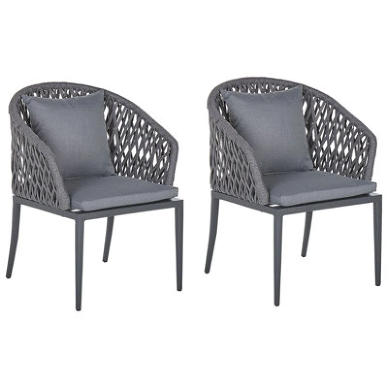 Image of Beliani Set Of 2 Garden Chairs With Cushions Lipari Metal Grey