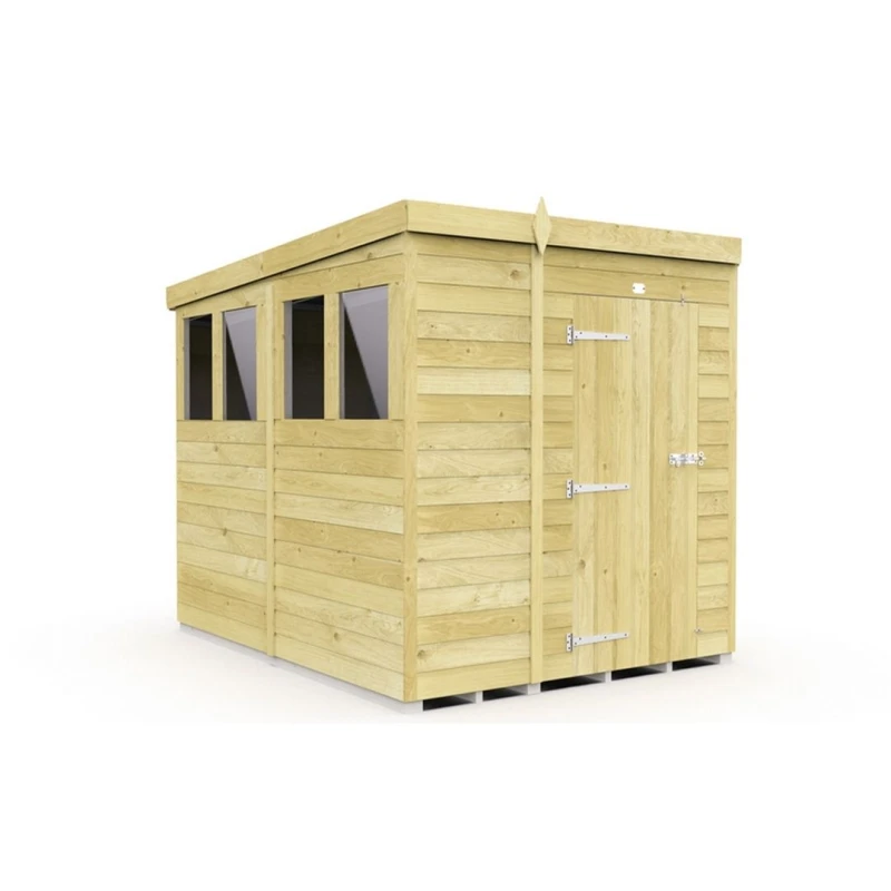 Image of Buttercup Farm 6 x 8 Feet Pent Shed - Single Door W/ Windows - L231 x W185 x H201cm in Brown Brown Unisex