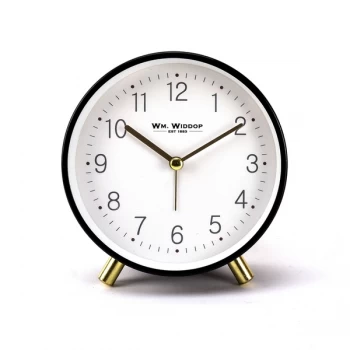 Image of WM WIDDOP Round Alarm Clock with Gold Metal Legs - Black