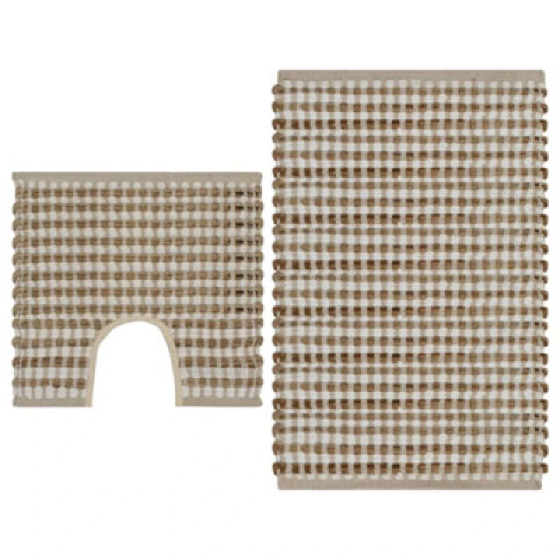 Image of Vidaxl Hand-Woven Jute Bathroom Mat Set Fabric Natural And White