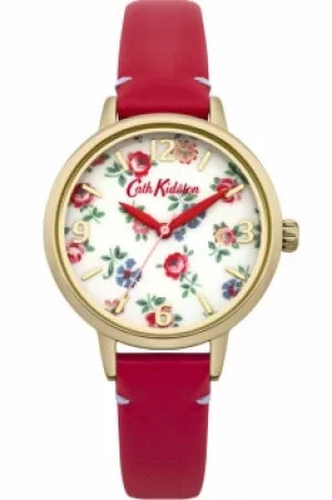Image of Ladies Cath Kidston Linen Sprig Red Leather Strap Watch CKL006RG