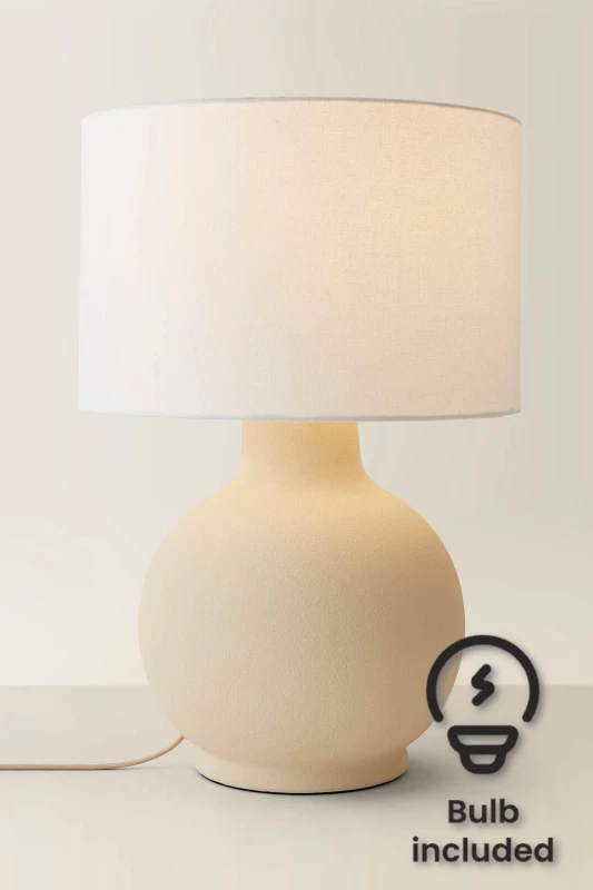 Image of ValueLights ValueLights Blair Natural Linen Shade Hand Finished Ceramic Stonewear Table Lamp with Bulb in Beige Beige One Size Unisex 5059406066030