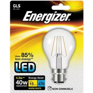 Image of Biard - Energizer 4.3W B22 GLS Filament LED Light Bulb Bayonet Cap (BC) Energy Saver - Warm White