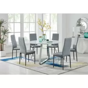Image of Santorini White Round Dining Table And 6 Grey Milan Black Leg Chairs - Elephant Grey