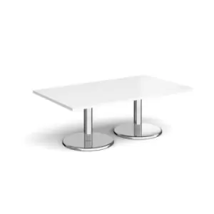 Image of Pisa rectangular coffee table with round chrome bases 1400mm x 800mm - white