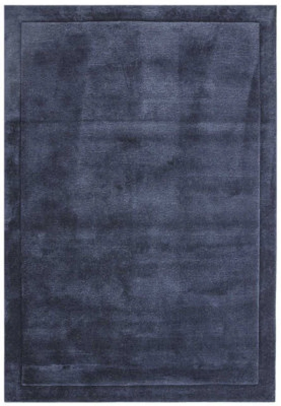 Image of Handmade Modern Easy To Clean Blue Shaggy Bordered Plain Wool Rug For Bedroom & Living Room-120Cm X 170Cm