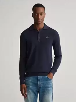 Image of GANT Knitted Polo Shirt - Evening Blue, Evening Blue, Size 4XL, Men