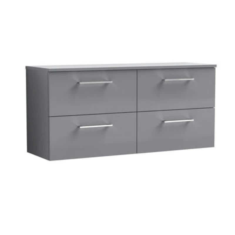 Image of Nuie Arno Wall Hung 4-Drawer Vanity Unit & Laminate Worktop In Satin Grey, Modern Counter Top Vanity Unit In Satin Grey