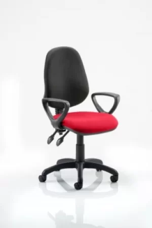 Image of Eclipse II Lever Task Operator Chair Black Back Bespoke Seat With Loop Arms In Post Box Red