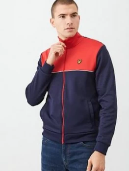Image of Lyle & Scott Yoke Stripe Funnel Neck Track Jacket - Red/Navy