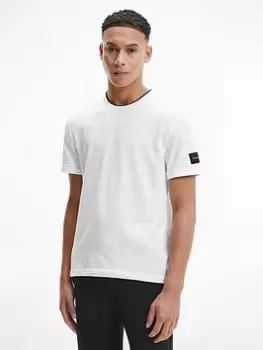 Image of Calvin Klein Cotton Turn Up Sleeve T-Shirt - Bright White, Bright White, Size L, Men