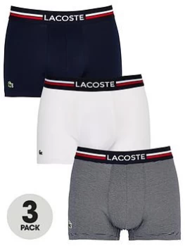 Image of Lacoste 3 Pack Striped Boxer Shorts - Navy/White, Size L, Men