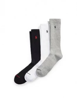 Image of Polo Ralph Lauren 3 Pack Sports Socks - Grey/White/Black, Size 39-42, Men
