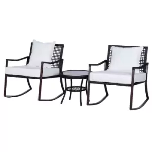 Image of Outsunny 3 Pieces Rocking Chair Bistro Set Furniture Rattan Wicker Brown