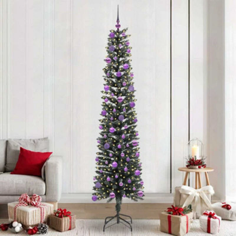 Image of vidaXL Artificial Christmas Tree with 300 LEDs, Lilac Balls Green 58 x 58 x 240 cm, Green 3395970