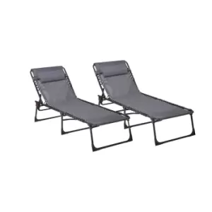 Image of Neo Pair of Grey Folding Sun Loungers - Garden & Outdoor