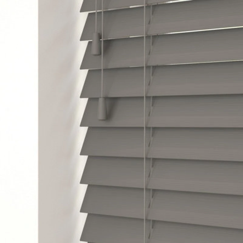 Image of Caecus Blinds Faux Wood String Venetian Blind 50mm Slats Dark Grey 45Cm Width X 120Cm Drop