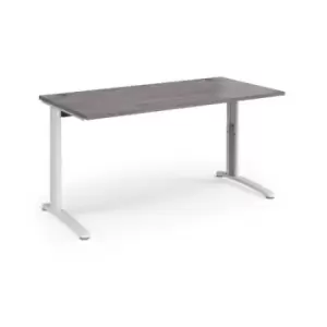 Image of TR10 height settable straight desk 1600mm x 800mm - white frame and grey oak top