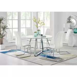 Image of Furniture Box Santorini White Round Dining Table and 6 White Murano Chairs