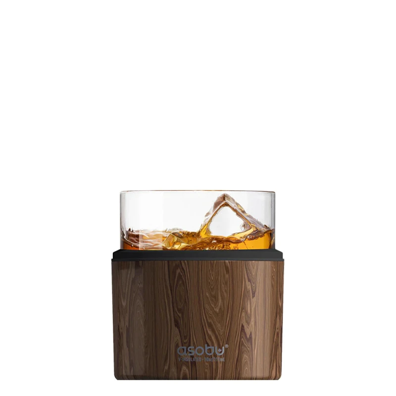 Image of asobu Whiskey Glass with Insulated Stainless Steel Sleeve 311ml Wood Brown unisex