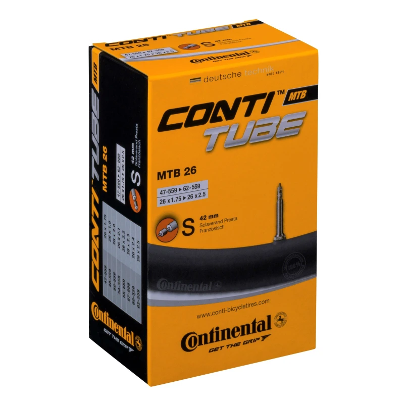 Image of Continental MTB Presta Valve Inner Tube 42mm - Black, 26 x 1.75 - 2.5-Inch