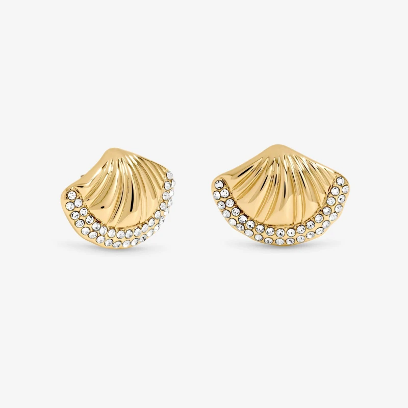 Image of Mood Gold Plated and Pave Shell Stud Earrings Gold female One Size