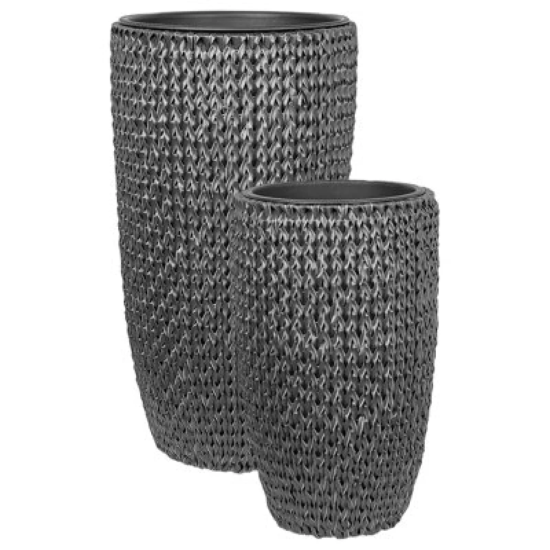 Image of Beliani Set Of 2 Plant Pots Cedrus Pe Rattan 37/45cm Black