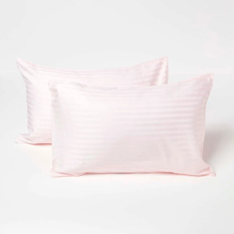 Image of Homescapes Cotton Stripe Kids Pillowcases 40 x 60cm 330 Thread Count, 2 Pack Pink