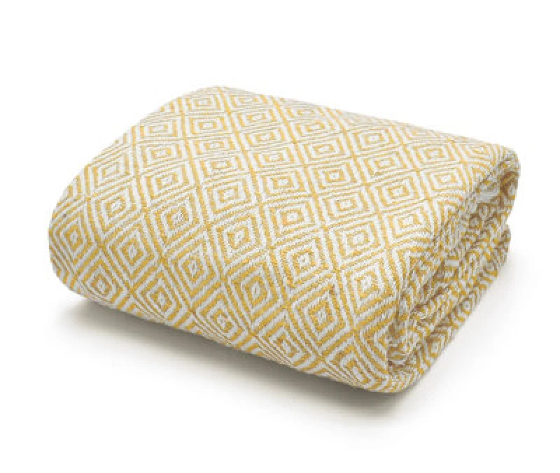 Image of Velosso Cosy Woven Cotton Print Throw Blanket In Plush Texture - Available For Sofa, Bed, Couch - 50Cm X 60Cm Throw - Ochre