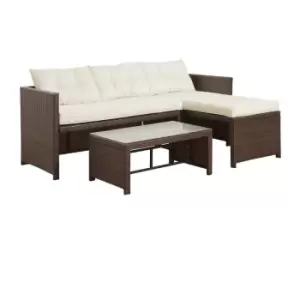 Image of Teamson Home - Outdoor Garden Furniture, 3 Piece Rattan Wicker Patio Sectional Sofa Set with Loveseat, Chaise Lounge, Table, and Cushions,