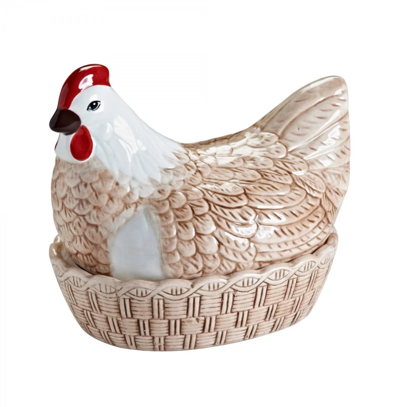 Image of Mason Cash Rise & Shine Printed Hen Nest Storage, White and Brown