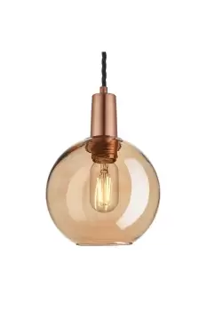 Image of Sleek Tinted Glass Globe Pendant, 7 Inch, Amber, Copper Holder