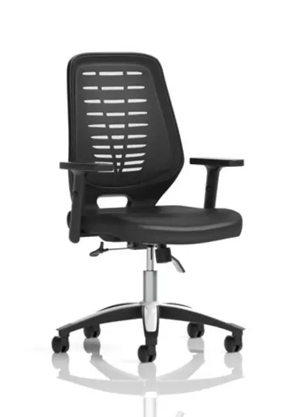 Image of Relay Relay Task Operator Chair Leather Seat Black Back With Height Adjustable Arms KC0443