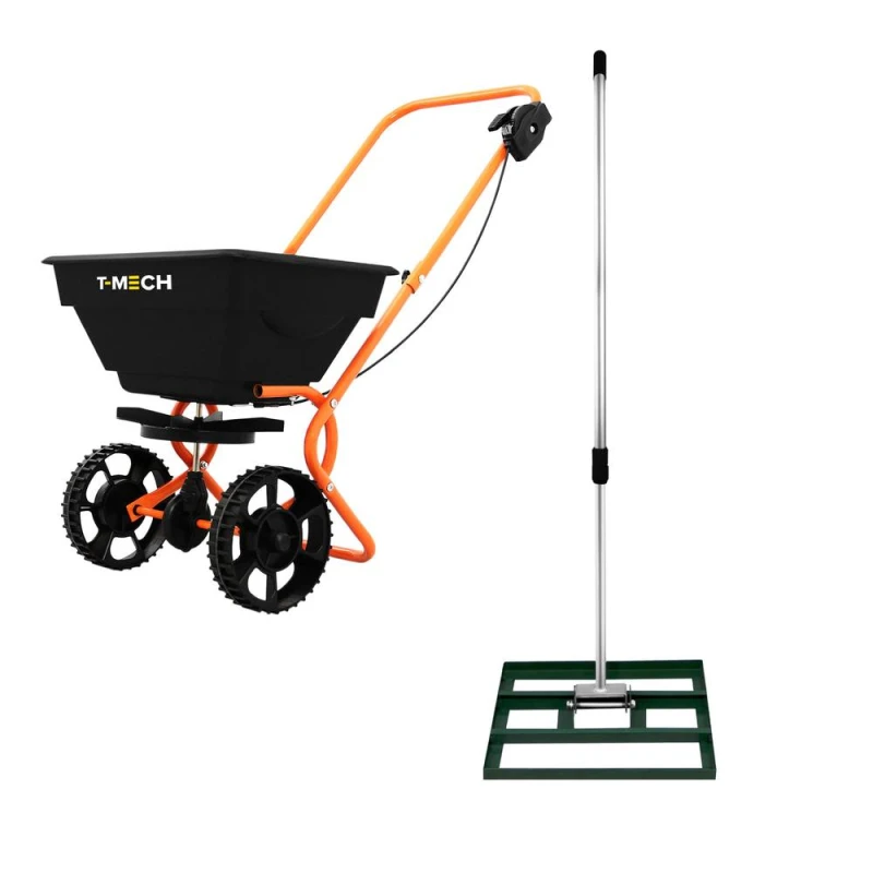 Image of T-mech Rotary Spreader Gritter Fertiliser & Lawn Leveller 50cm Levelling Rake Green Green