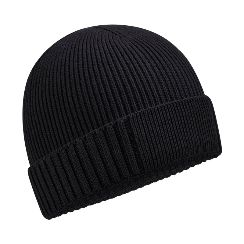 Image of Beechfield Mens Patch Cotton Beanie in Black Male One Size